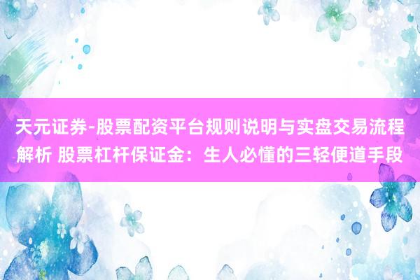 天元证券-股票配资平台规则说明与实盘交易流程解析 股票杠杆保证金：生人必懂的三轻便道手段