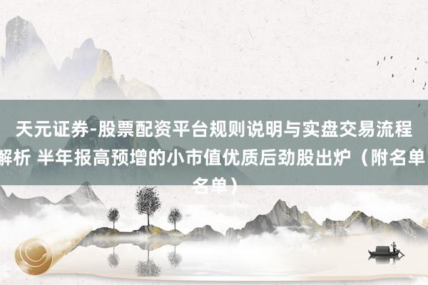 天元证券-股票配资平台规则说明与实盘交易流程解析 半年报高预增的小市值优质后劲股出炉（附名单）